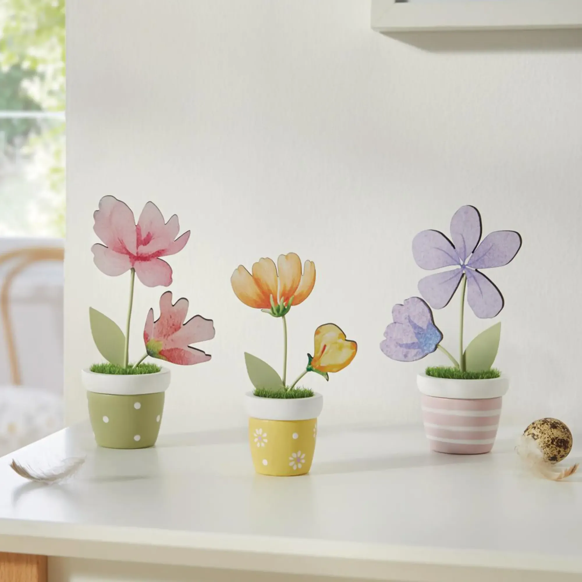 Kunstpflanzen|Frank Handels GmbH & Co. KG Blumendeko "Bunte Töpfchen", 3er Set
