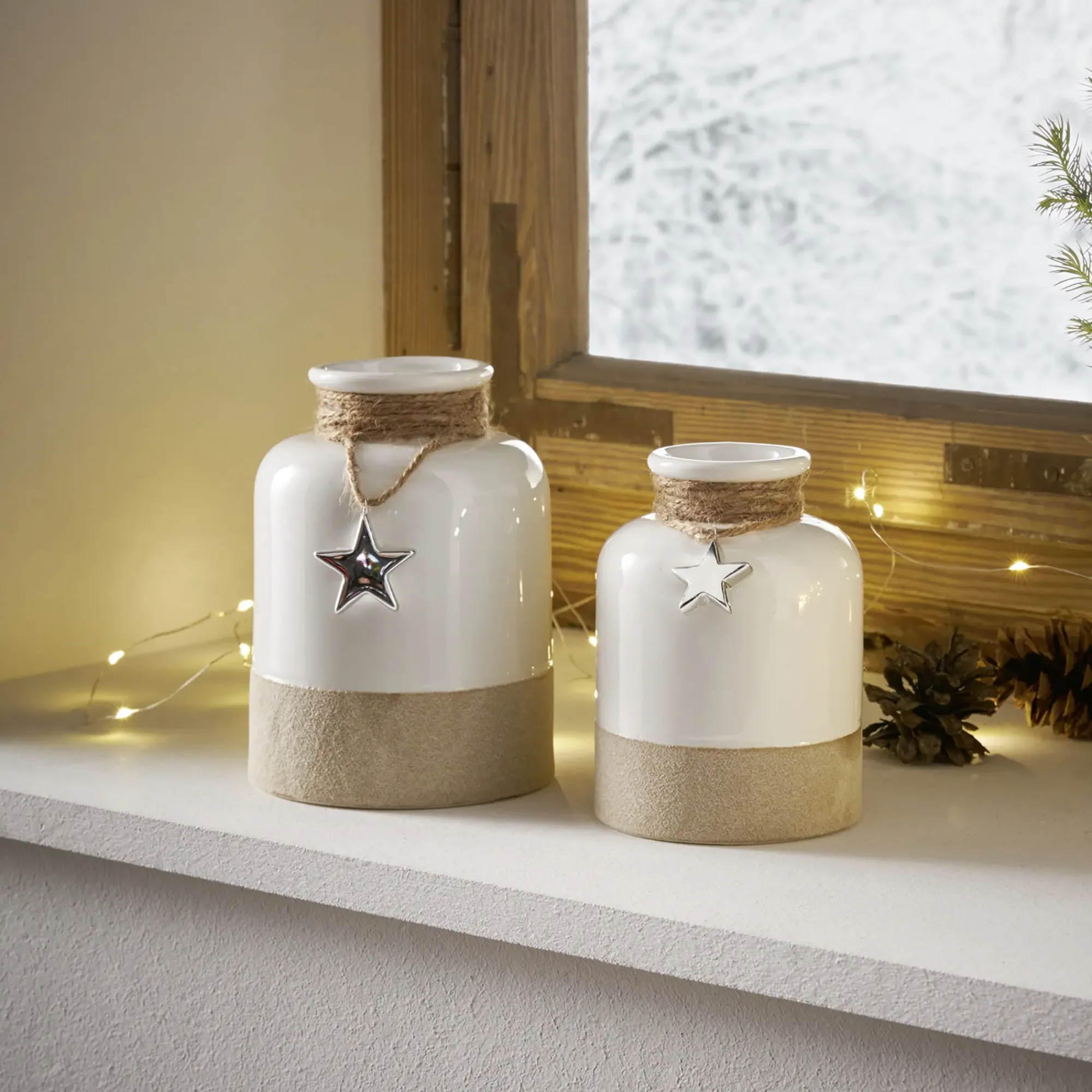 Weihnachtliche Dekofiguren|Chalet & Hütte|Frank Handels GmbH & Co. KG Dekovase "Silberstern", 2er Set