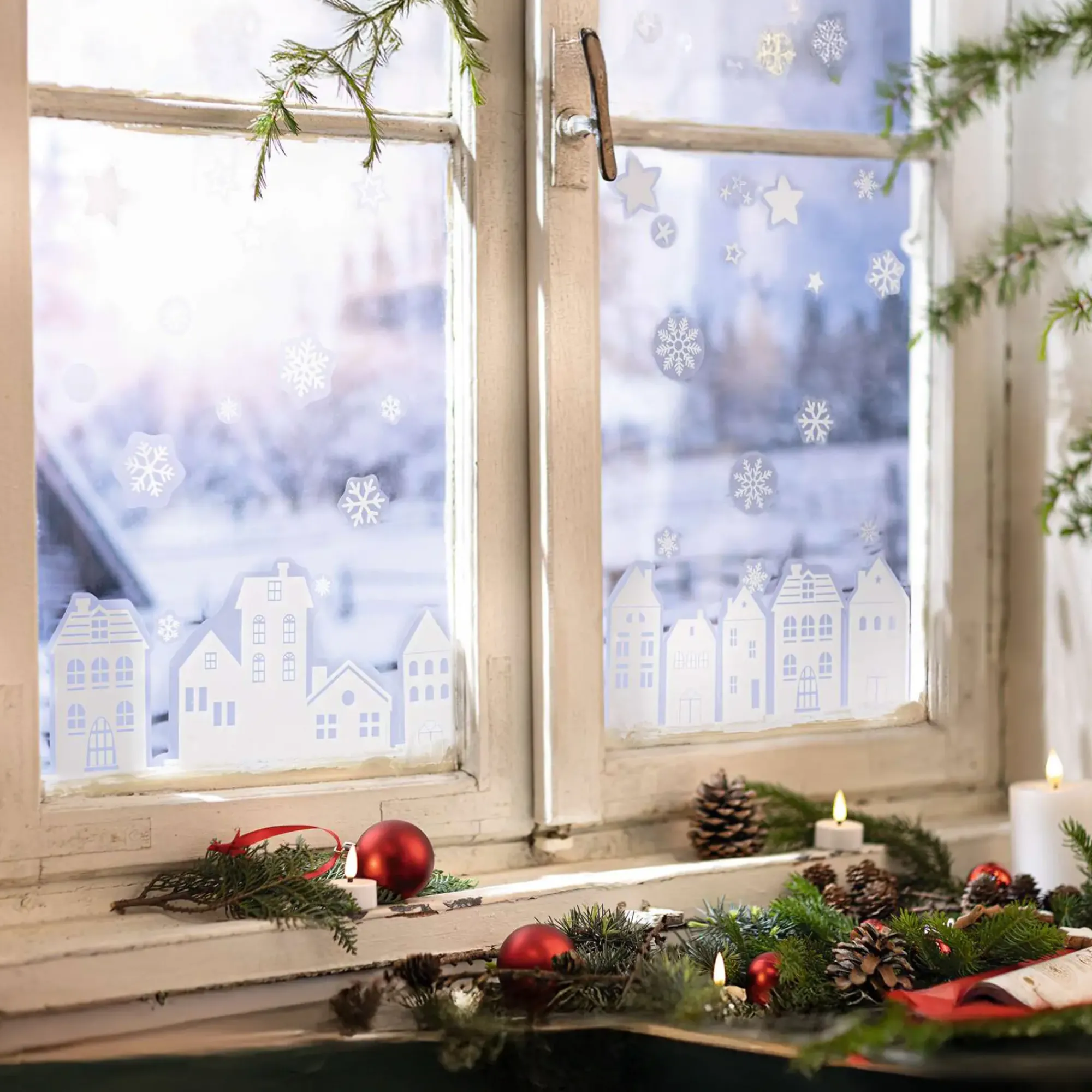 Weihnachtliche Wanddeko|Frank Handels GmbH & Co. KG Fenstersticker "Winterhäuser", 109er Set
