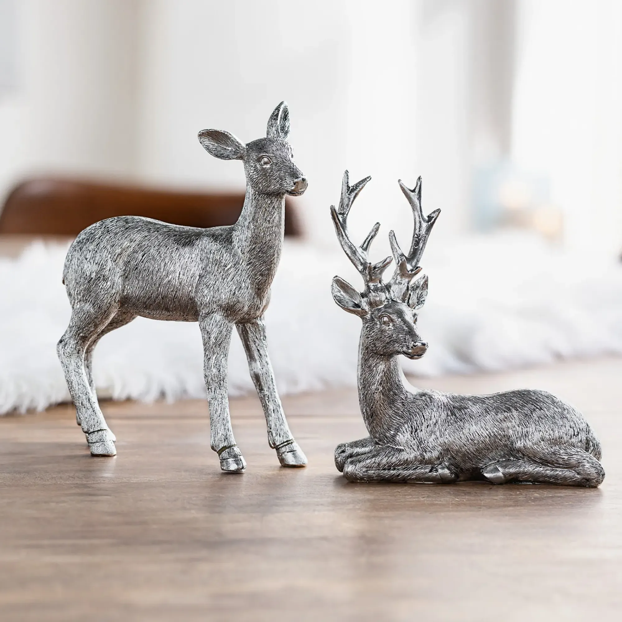Weihnachtliche Dekofiguren|Chalet & Hütte|Frank Handels GmbH & Co. KG Figur "Reh & Hirsch", 2er Set