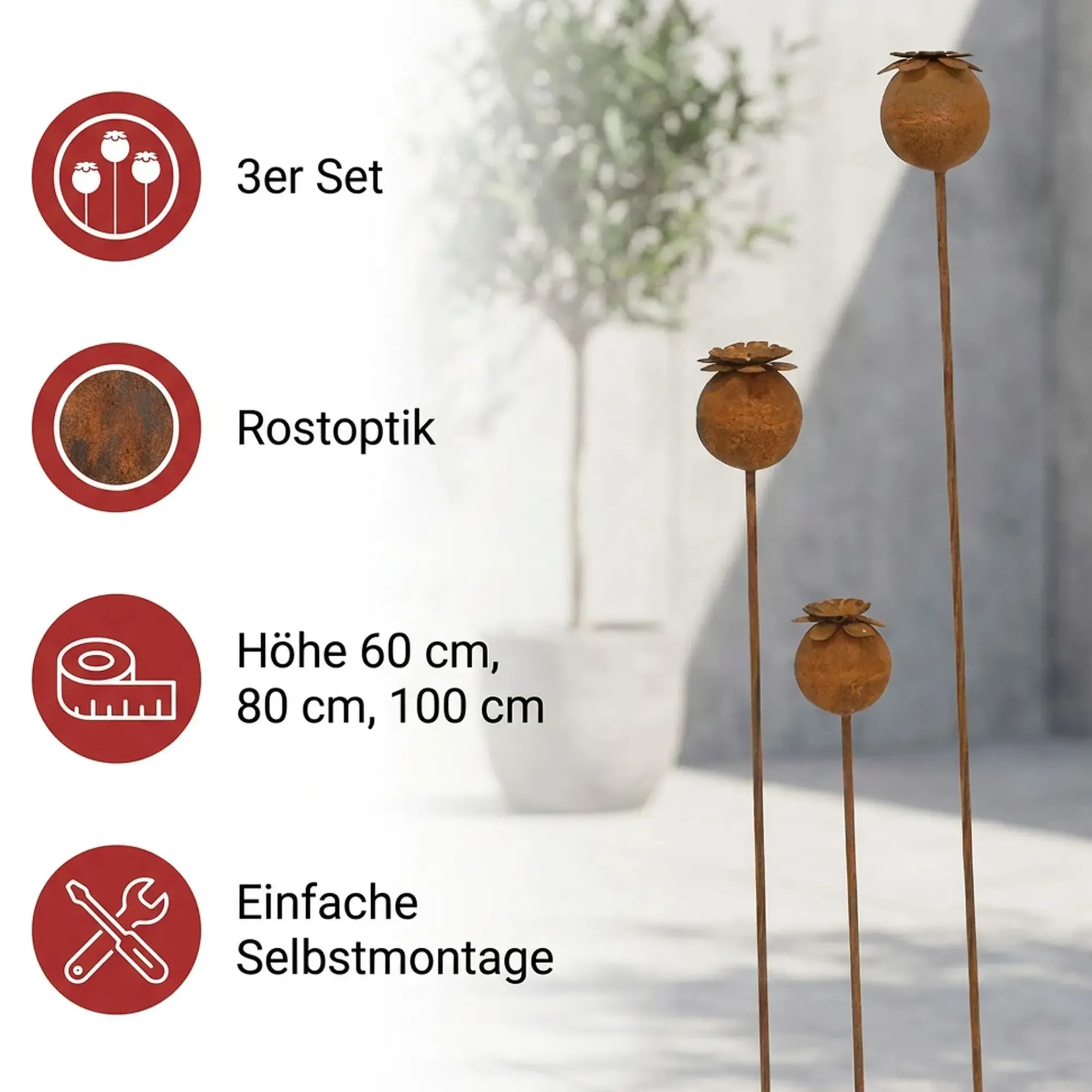 Gartenstecker|Frank Handels GmbH & Co. KG Gartenstecker "Mohn", 3er Set