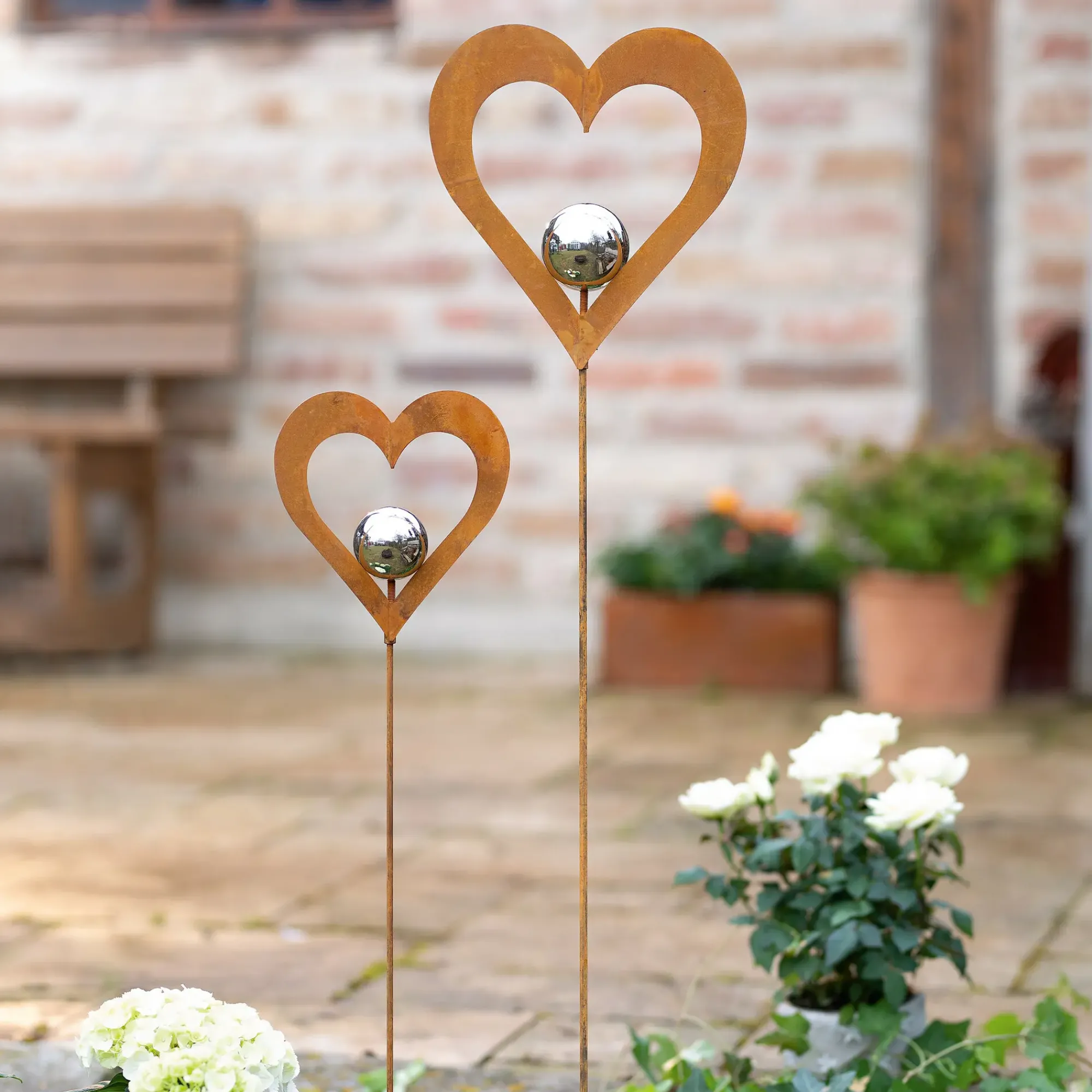 Herbstgarten|Gartenstecker|Frank Handels GmbH & Co. KG Herzstecker "Silberkugel", 2er Set
