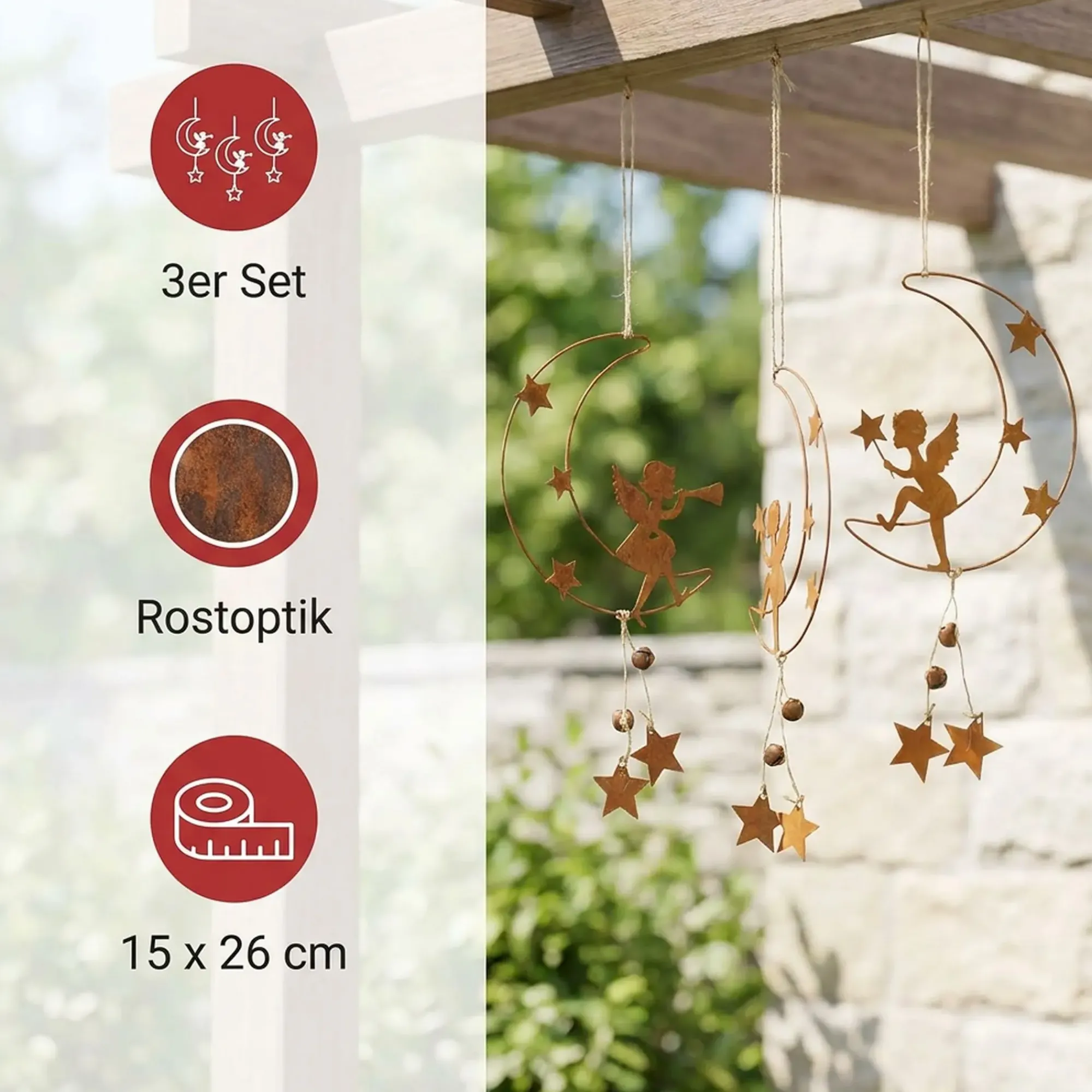 Dekohänger|Baumschmuck|Frank Handels GmbH & Co. KG Hänger "Engel auf Mond", 3er Set