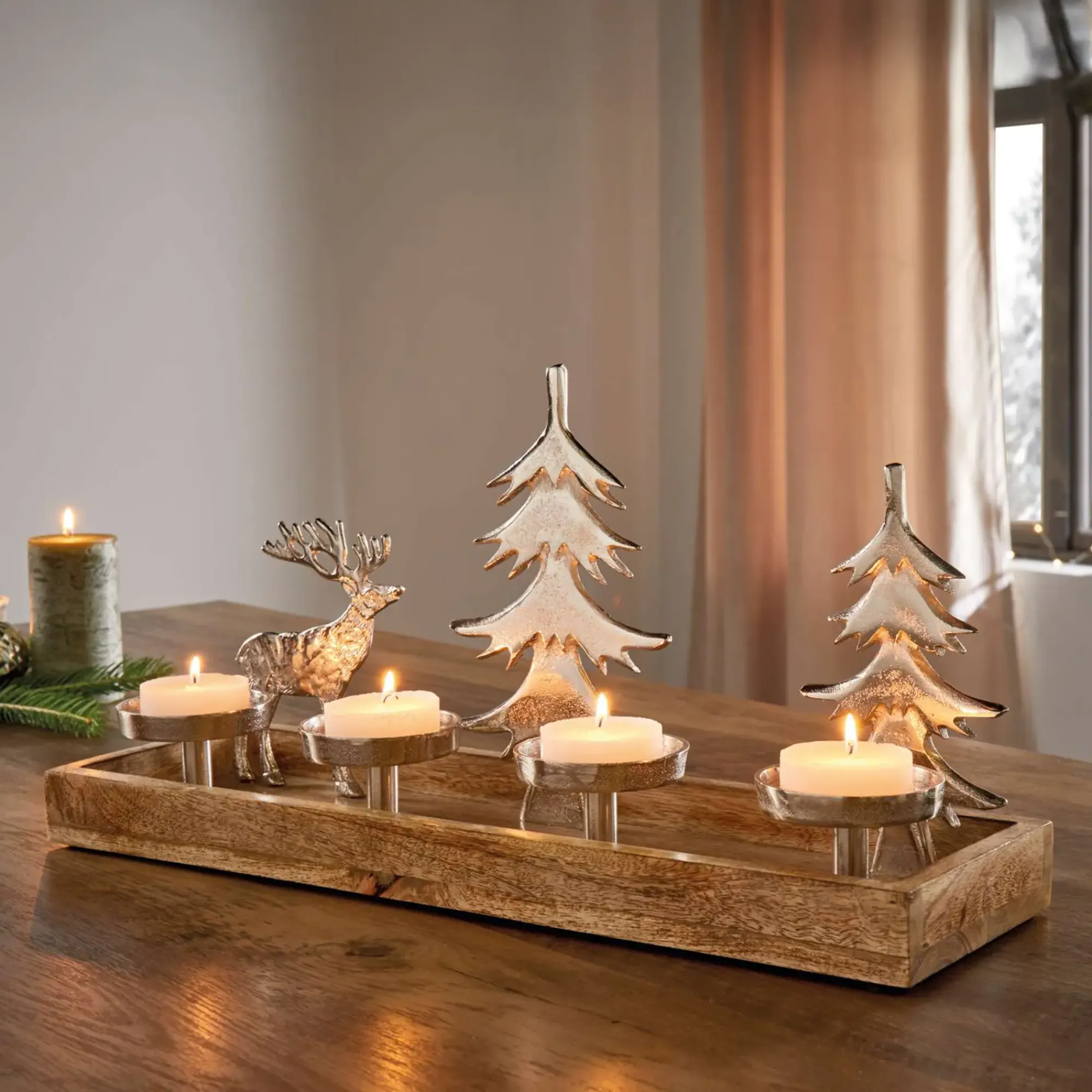 Adventskränze|Weihnachtslichter|Frank Handels GmbH & Co. KG Kerzenhalter "Rentier & Tannen"
