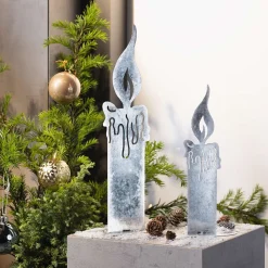 Weihnachtliche Dekofiguren|Weihnachtliche Gartendeko|Frank Handels GmbH & Co. KG Kerze "Silber", 2er Set