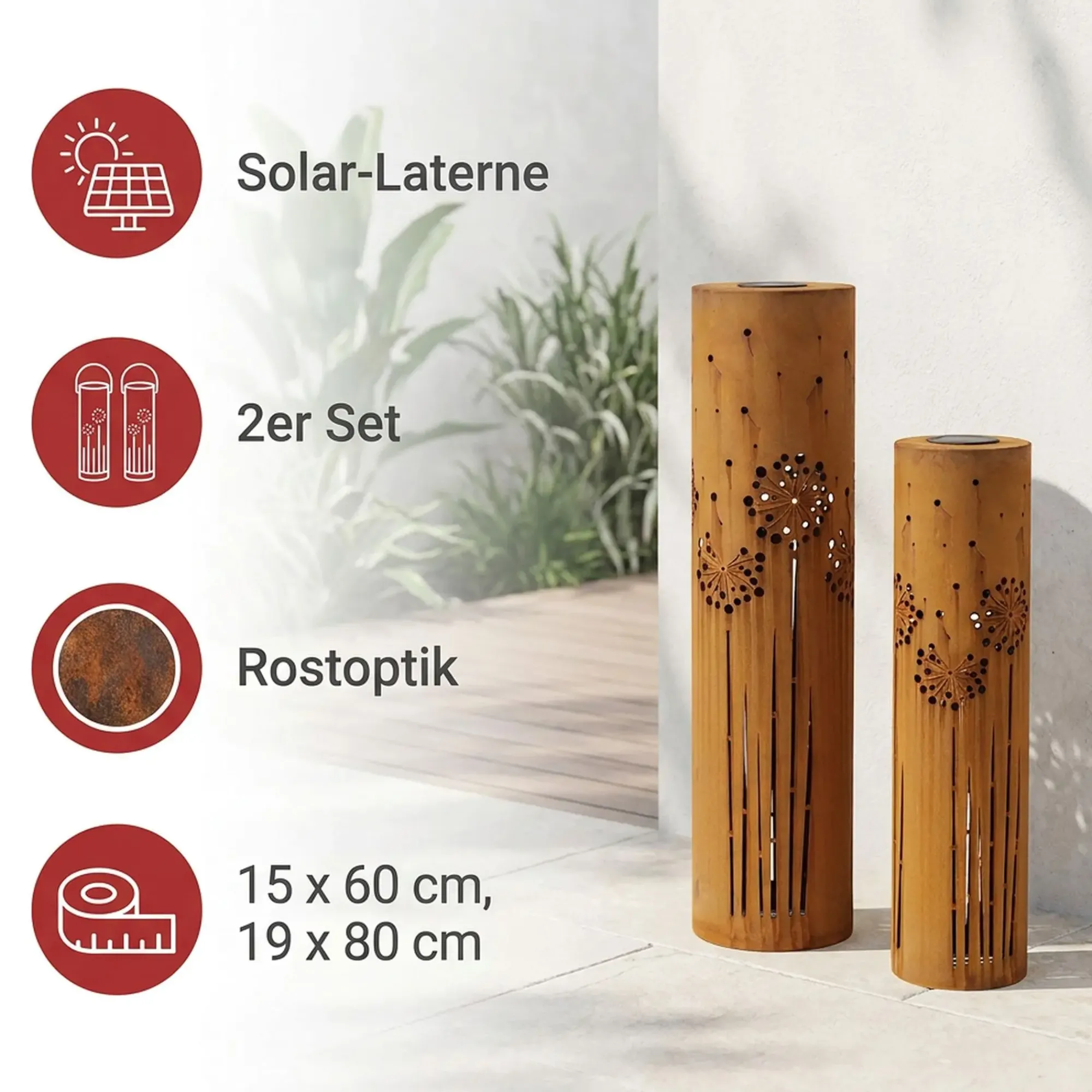 Solar-Beleuchtung|Frank Handels GmbH & Co. KG LED-Solarsäule "Pusteblume", 2er Set