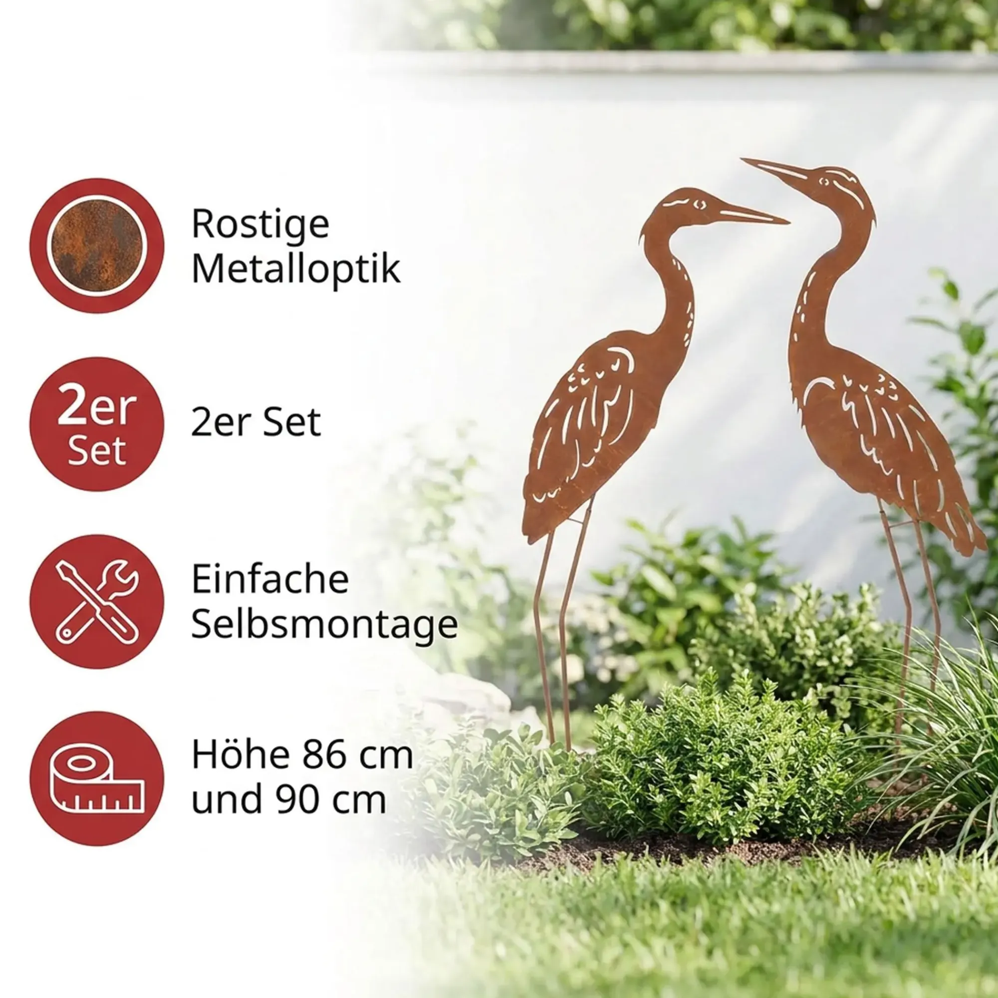 Gartenfiguren|Dekofiguren|Frank Handels GmbH & Co. KG Metallvogel "Rost", 2er Set