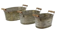 Pflanztöpfe|Frank Handels GmbH & Co. KG Metallwanne mit Holzgriffen, 3er Set