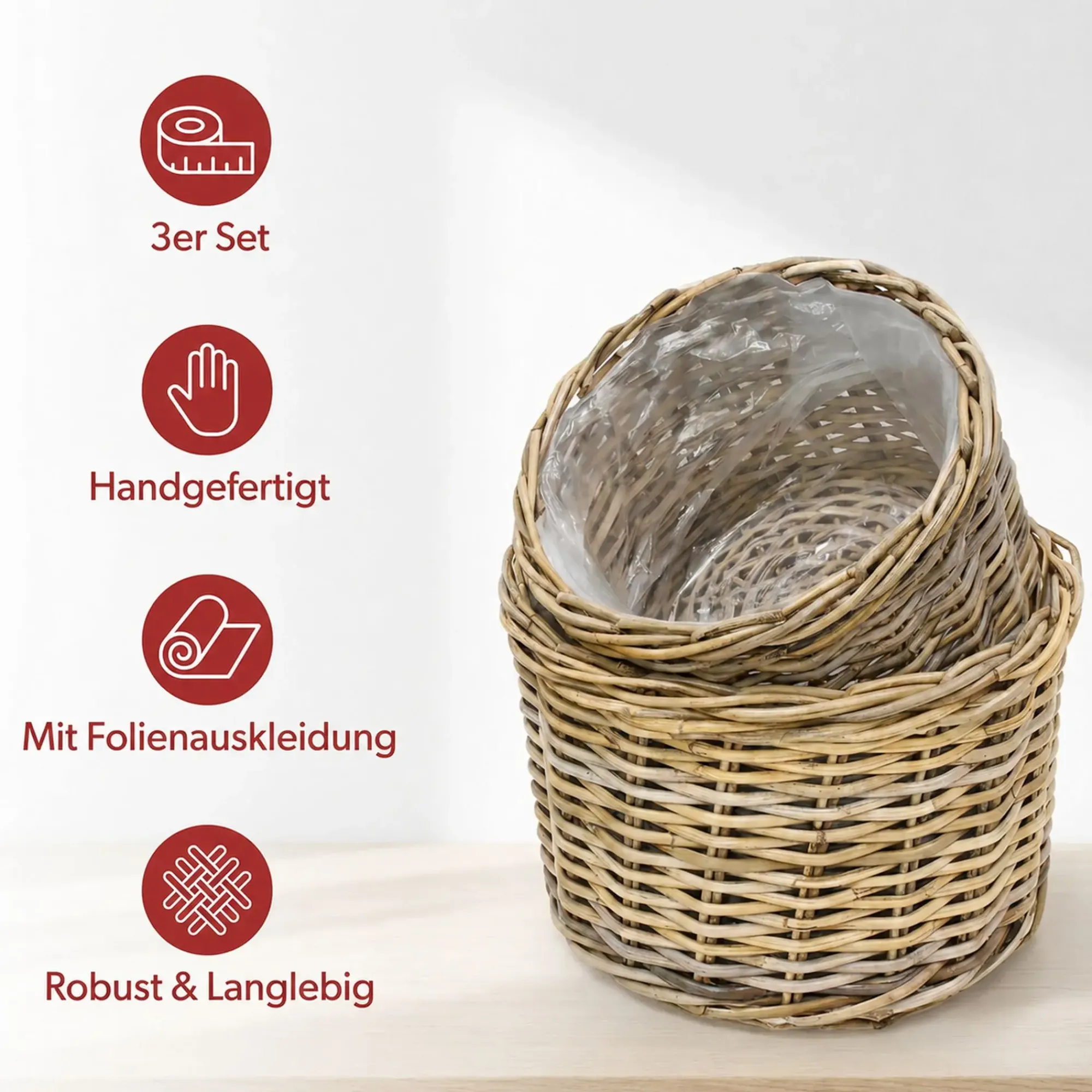 Pflanzkörbe|Weihnachtliche Pflanzer|Frank Handels GmbH & Co. KG Pflanzkorb "Rattan", 3er Set