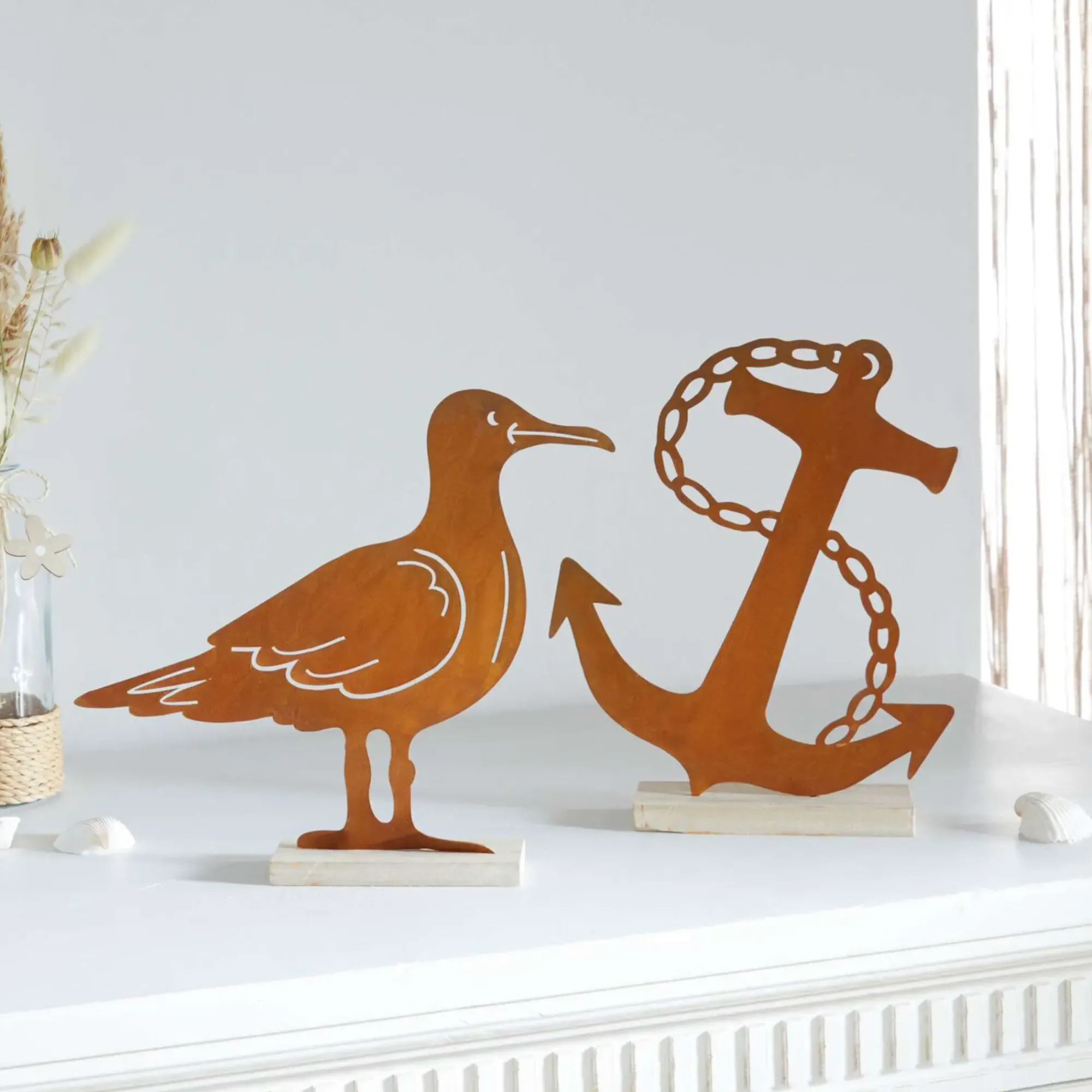 Dekofiguren|Frank Handels GmbH & Co. KG Rostdeko "Anker & Möwe", 2er Set