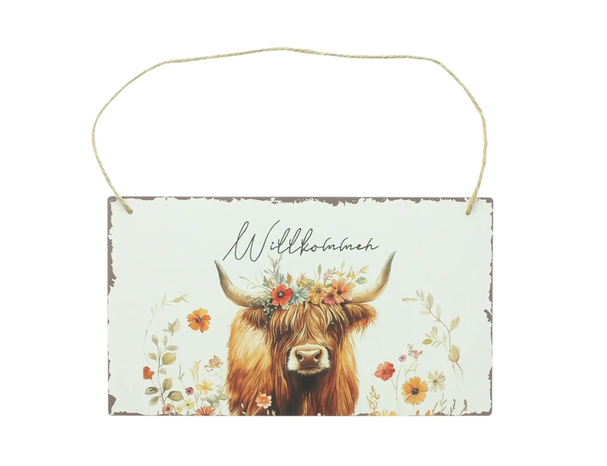 Dekohänger|Chalet & Hütte|Frank Handels GmbH & Co. KG Schild "Stier mit Blumenkranz"