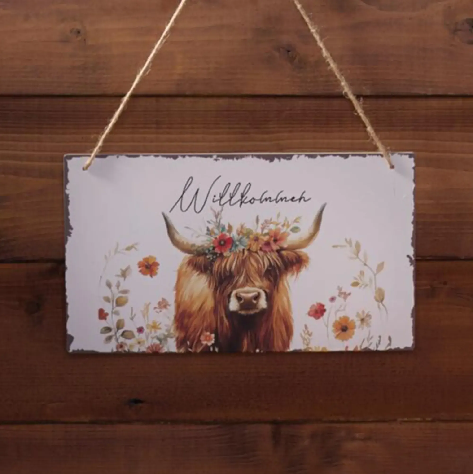Dekohänger|Chalet & Hütte|Frank Handels GmbH & Co. KG Schild "Stier mit Blumenkranz"
