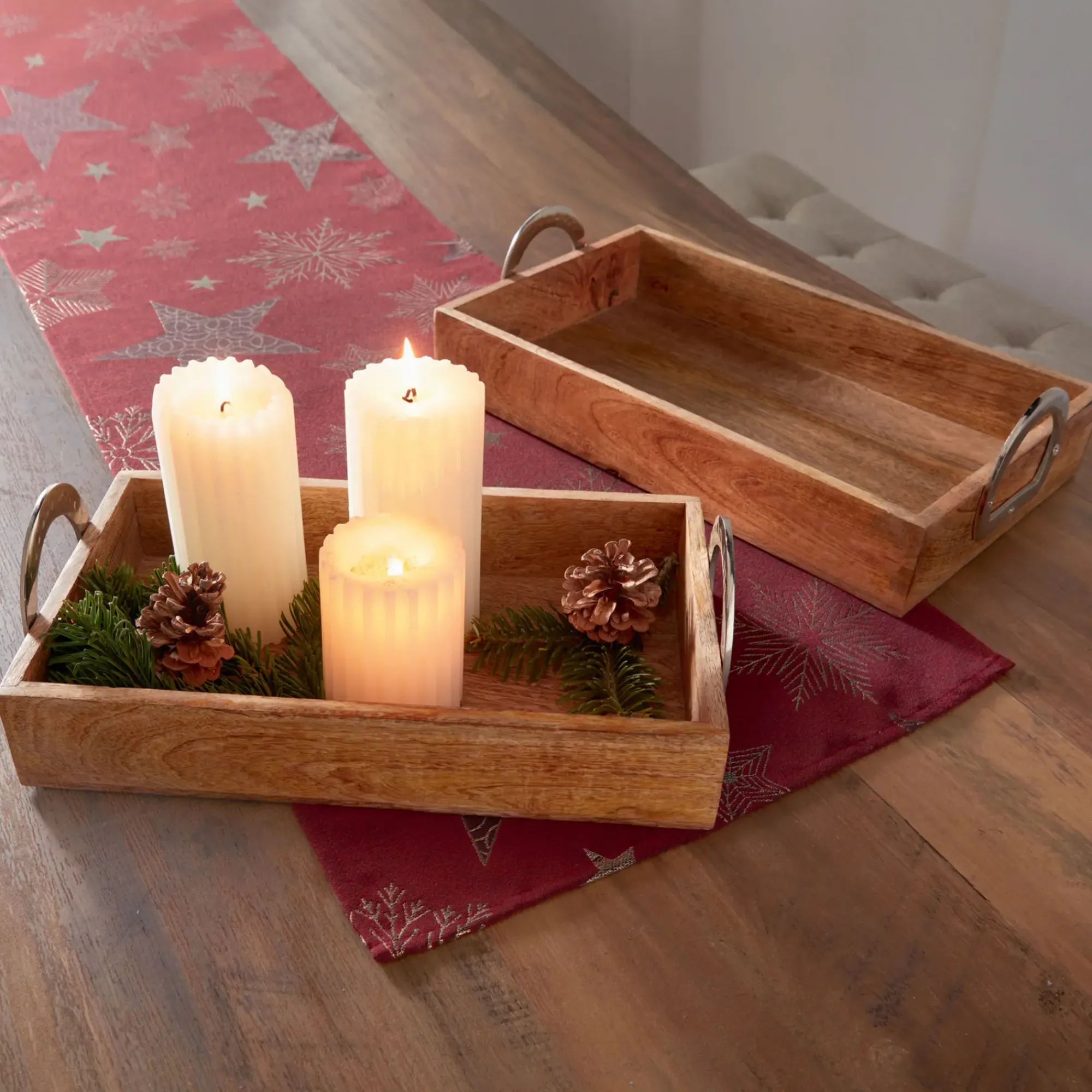 Dekoschalen & -Etageren|Chalet & Hütte|Frank Handels GmbH & Co. KG Serviertablett "Mangoholz", 2er Set