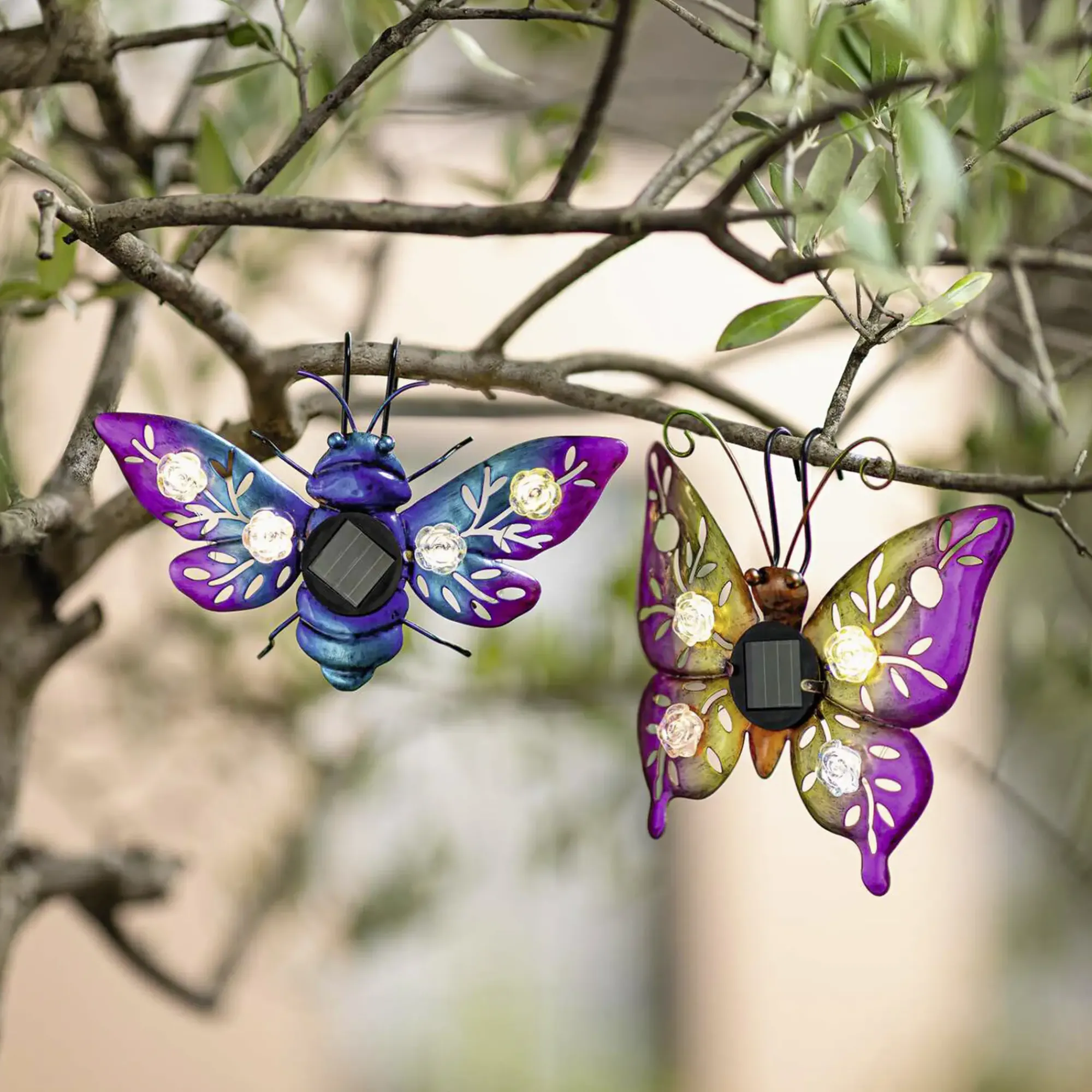 Led-Leuchthänger|Led-Dekoobjekte|Frank Handels GmbH & Co. KG Solar-Deko "Butterfly & Beetle", 2er Set