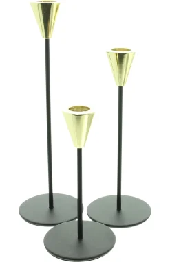 Kerzenhalter|Weihnachtslichter|Frank Handels GmbH & Co. KG Stabkerzenhalter "Schwarz & Gold", 3er Set