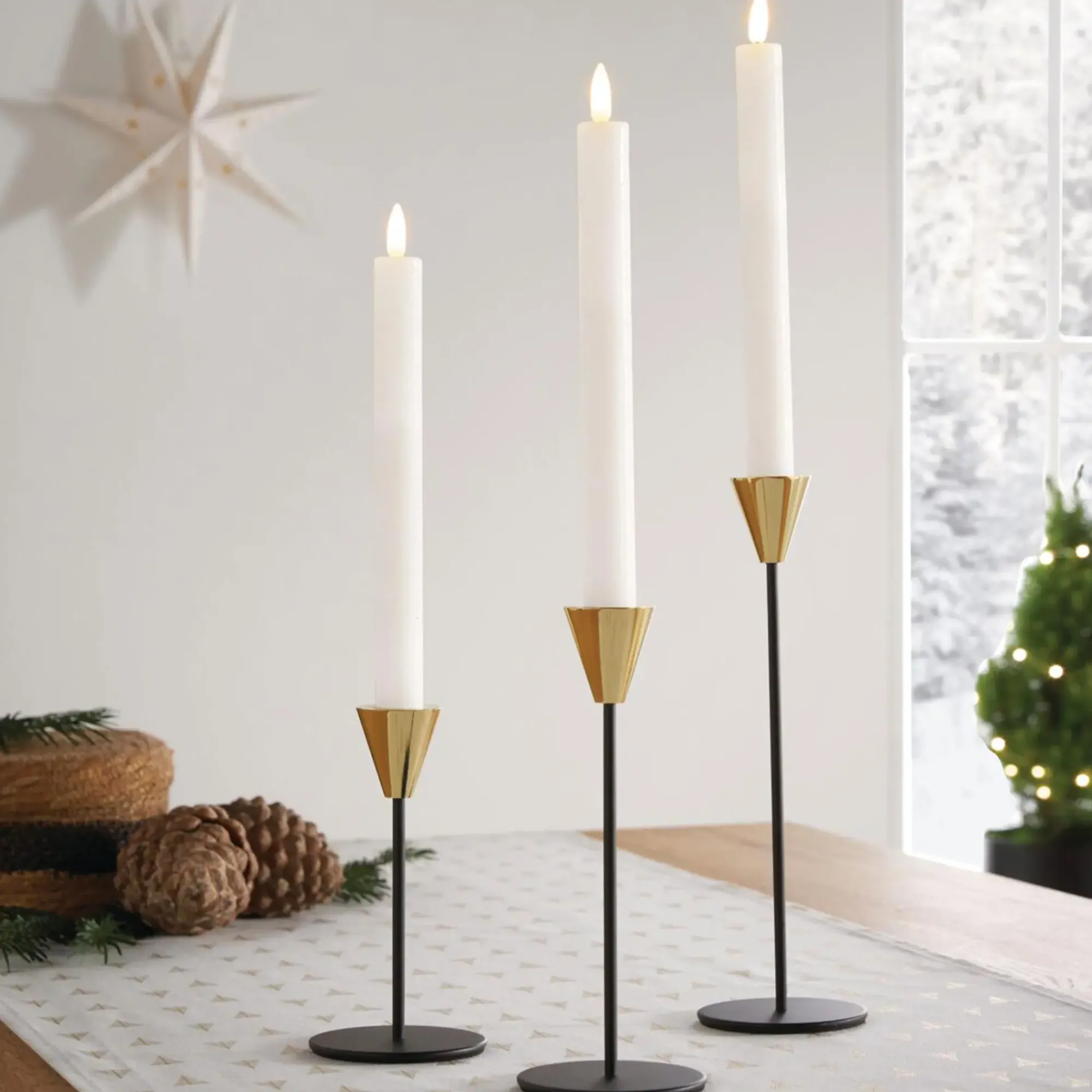 Kerzenhalter|Weihnachtslichter|Frank Handels GmbH & Co. KG Stabkerzenhalter "Schwarz & Gold", 3er Set