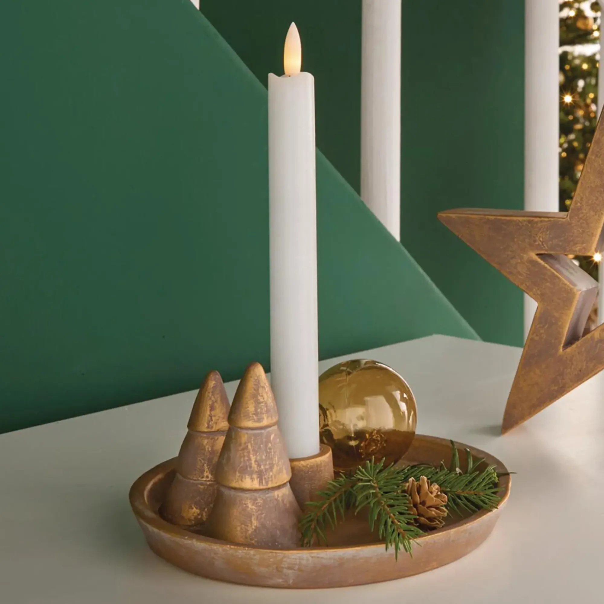 Weihnachtslichter|Frank Handels GmbH & Co. KG Stabkerzen-Tablett "Golden Shimmer"