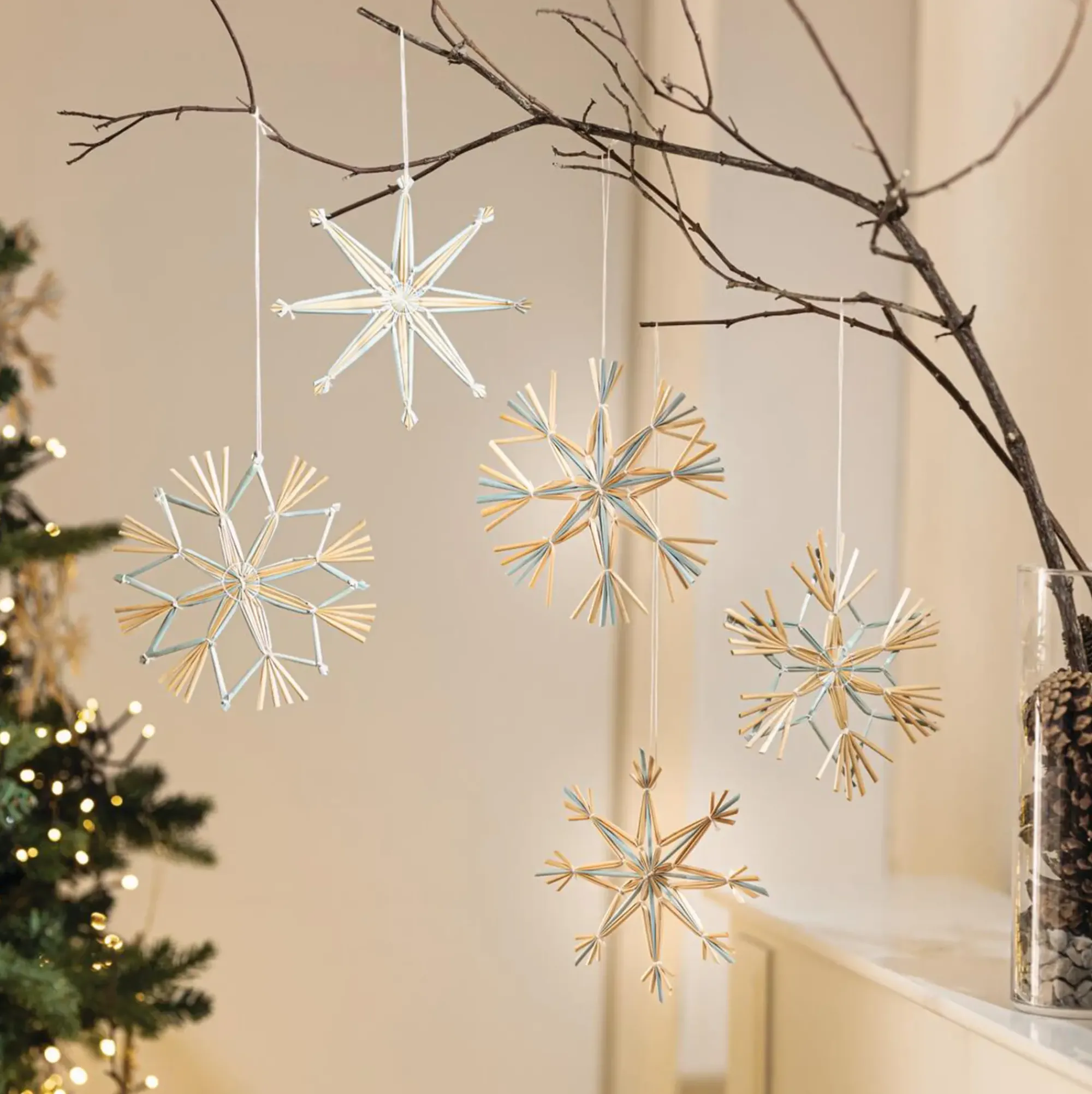 Dekohänger|Baumschmuck|Frank Handels GmbH & Co. KG Strohstern "Eisblau", 18er Set
