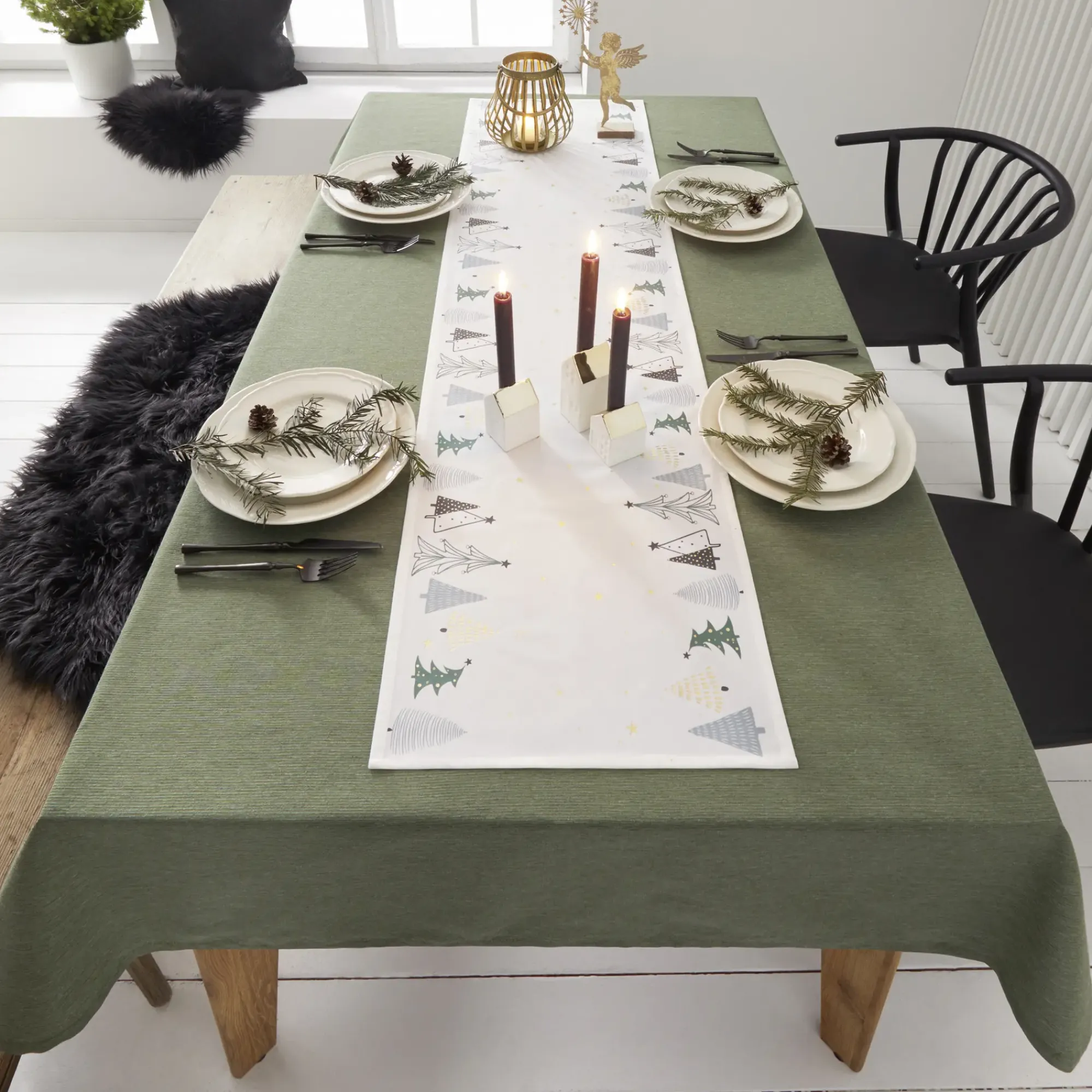 Herbstliche Tischwäsche|Weihnachtliche Tischwäsche|Frank Handels GmbH & Co. KG Tafeldecke "Waldgrün"