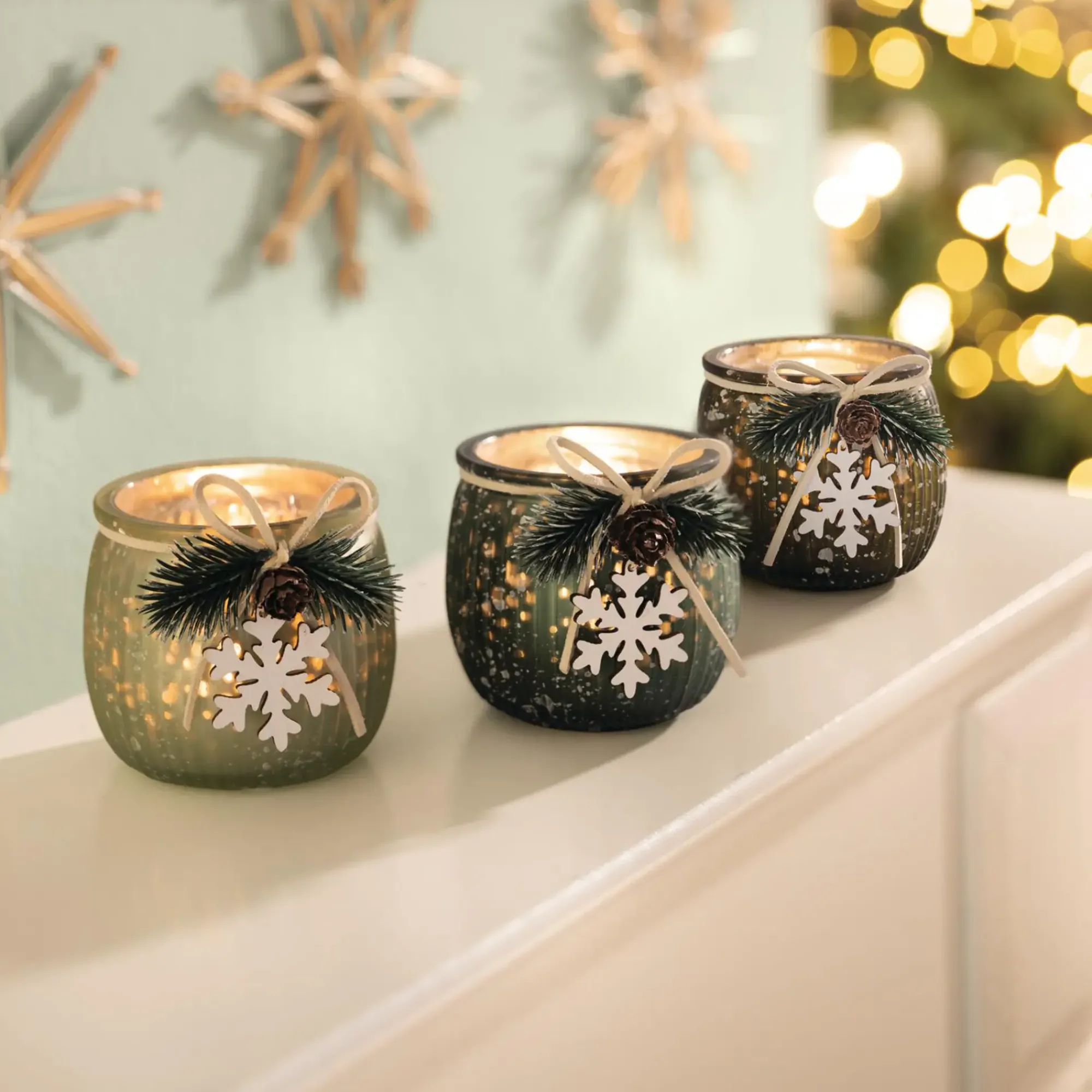 Weihnachtslichter|Frank Handels GmbH & Co. KG Teelichthalter "Green Shades", 3er Set