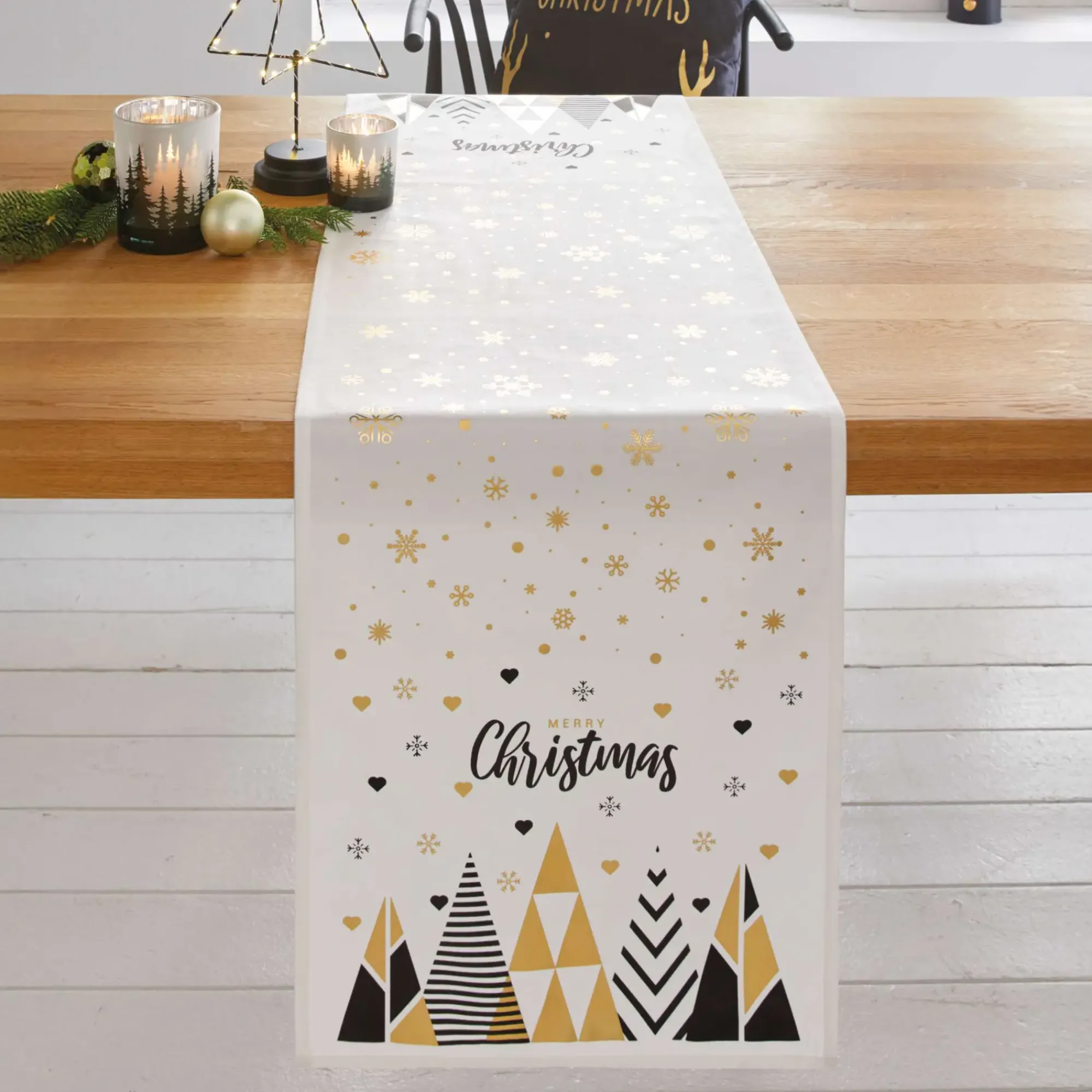 Weihnachtliche Tischwäsche|Frank Handels GmbH & Co. KG Tischläufer "Black'n'Gold"
