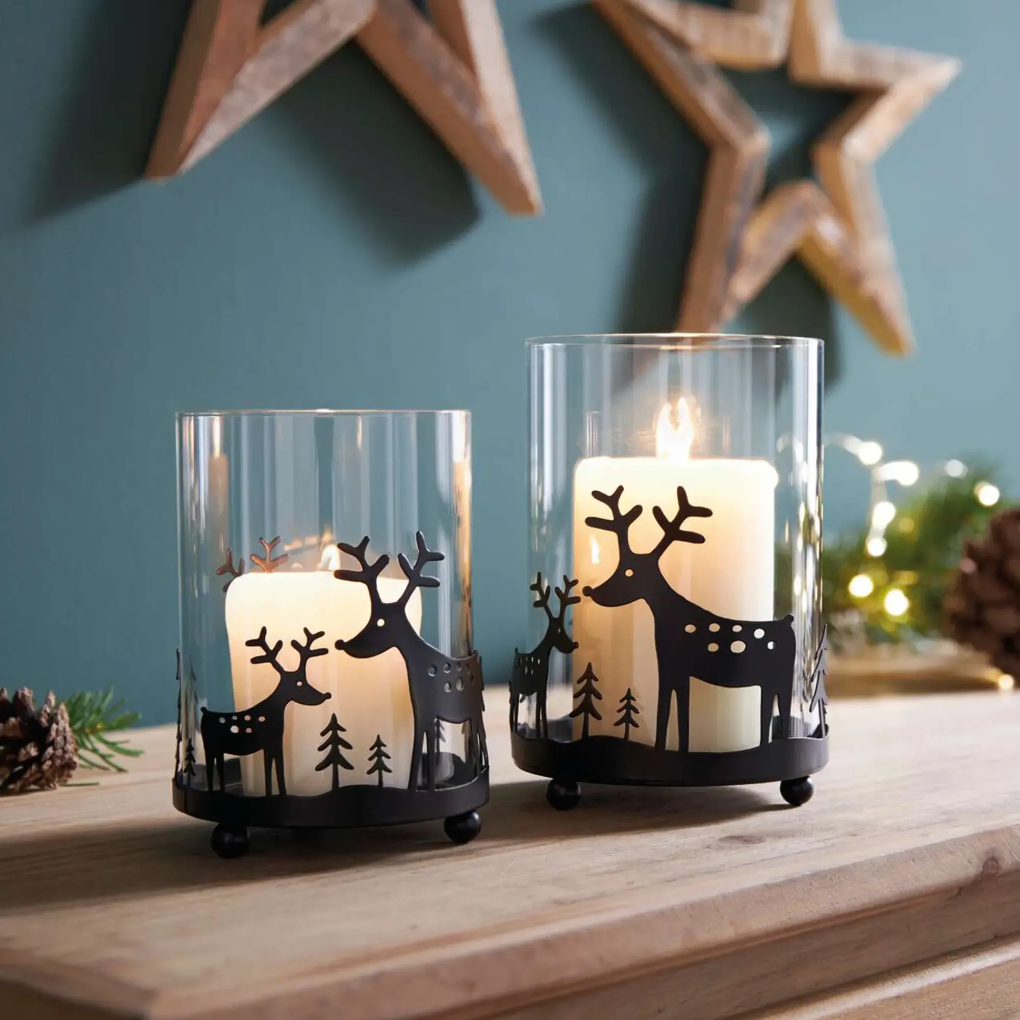 Weihnachtslichter|Frank Handels GmbH & Co. KG Windlicht "Rentier im Wald", 2er Set