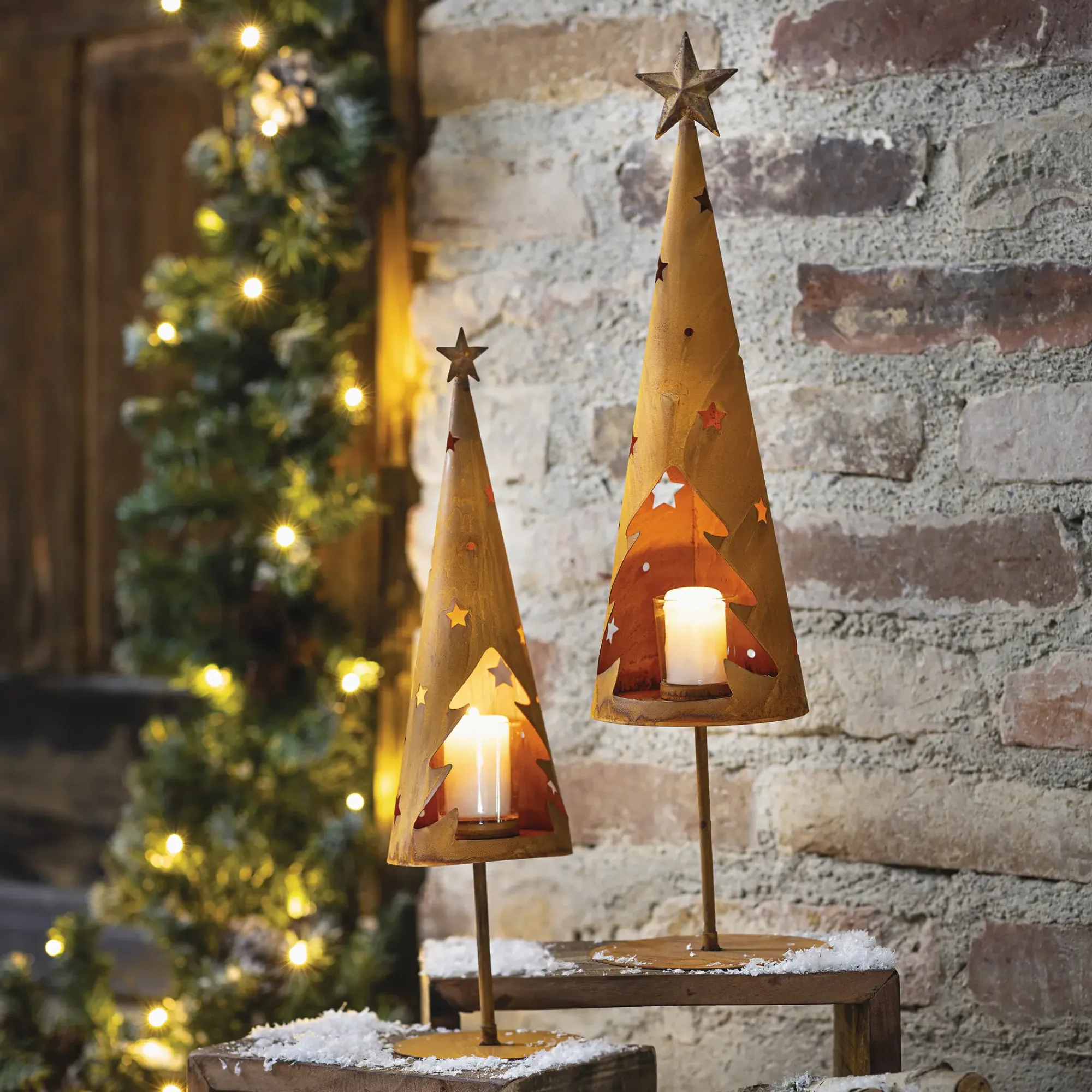 Tannenbäume|Weihnachtliche Gartendeko|Frank Handels GmbH & Co. KG Windlicht "Tanne", 2er Set
